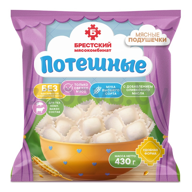 Пельмени «Мясные подушечки» «Потешные», зам., «Брестский» МК, 430 г