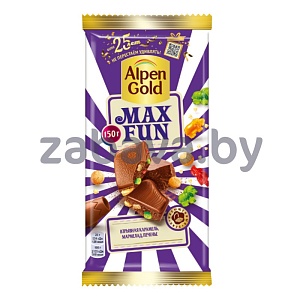 Шоколад Alpen Gold Max Fun со взрывн. карам., мармел., печенье, 140 г